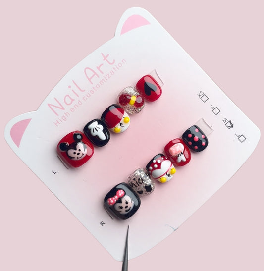 Kids Series |  Black and Red Mickey Mouse  Gel Nails | Press on Nails | Handmade Natural Nails |Jelly Nail Polish | Nails Gifts for Kid