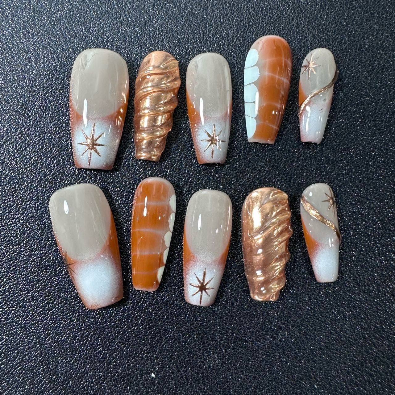 Golden Star  Hand Painted Nail Ombre Color Handmade Press-on Nails Gel